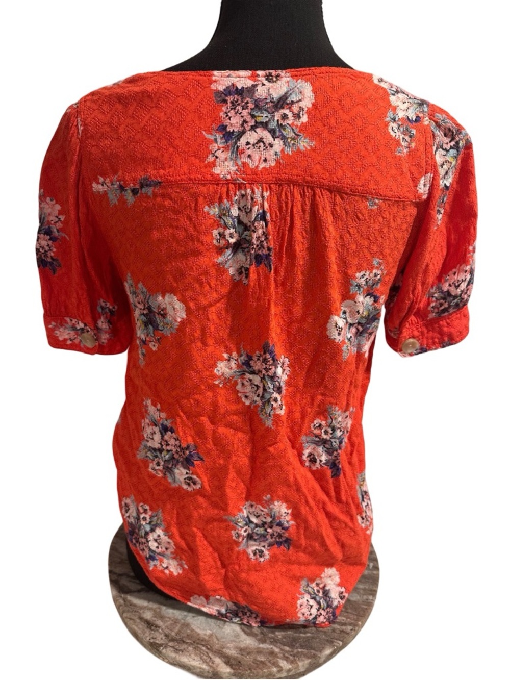Anthropologie Maeve Hansley Orange Textured Floral V-Neck Button-Down Blouse GUC - Picture 5 of 16
